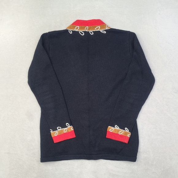 Vintage 90s STORYBOOK KNITS Rooster Cottage Cardigan Sweater Womens XS Black - Picture 2 of 11